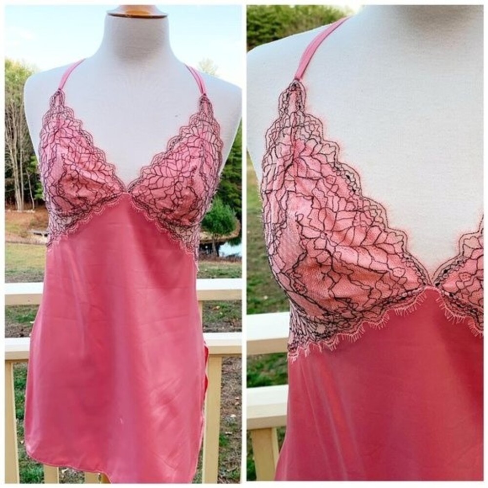 Gilligan O'Malley Pink Barbiecore Black Nightgown Slip Lingerie Small